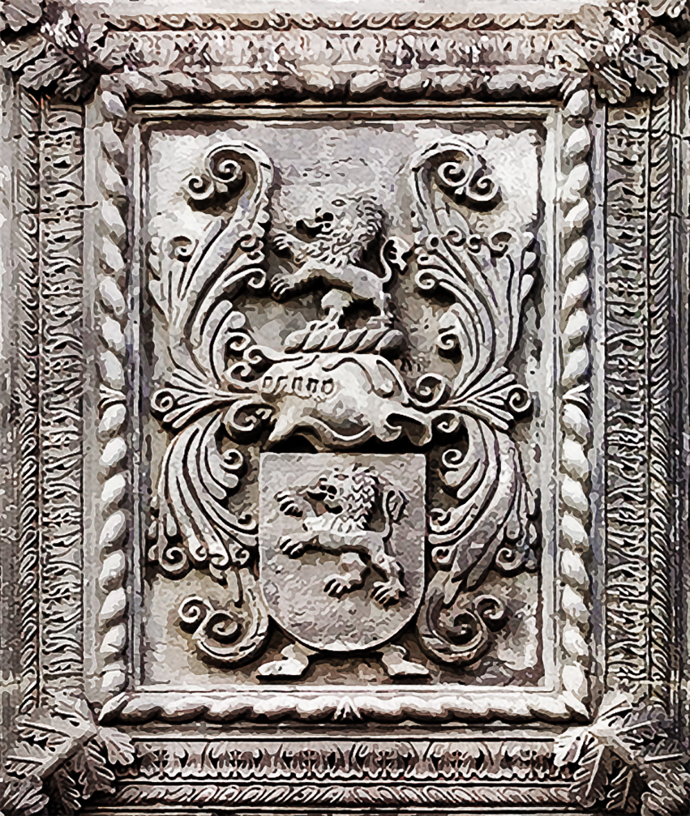 Coat of arms of the Bittencourt family, on the facade of the Palácio Bettencourt, in Angra do Heroísmo, Azores